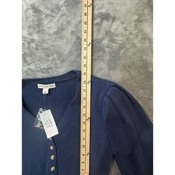 And Now This Blue Puff Sleeve Button Front Cropped Sweater Women’s S NWT - Picture 7 of 10